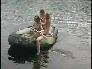 Three swell Girls Nude Girls In The Jungle On Boat For phallus Hunt